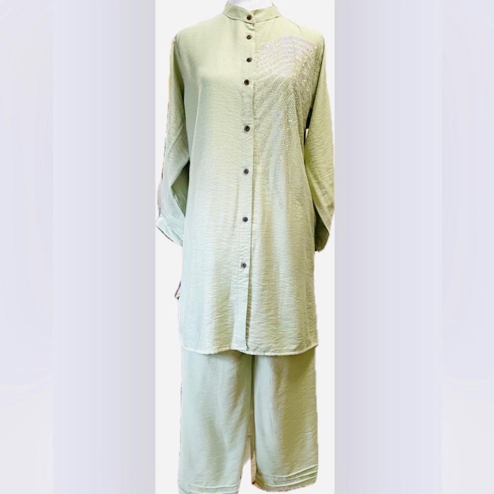 Embellished sage tunic set